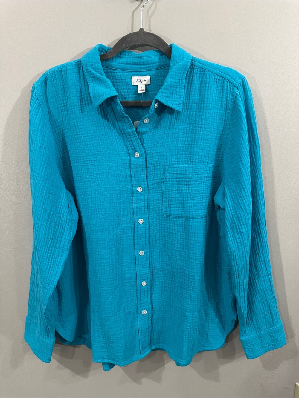 NWT J. Crew Button-Down Cotton Gauze Shirt in Bright Teal Blue